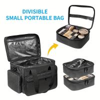 Estuche de cosméticos de poliéster negro de estilo minimalista, bolsa secundaria desmontable para herramientas de maquillaje y cabello con interior sin forro - details 2