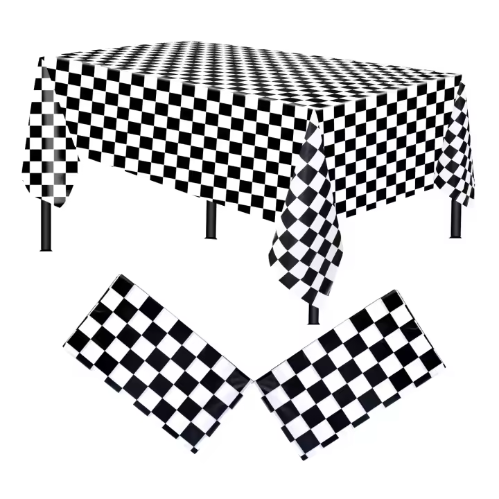Mantel rectangular de ajedrez abstracto, tapete de picnic, juego desechable, blanco y negro, 137x274cm - 1