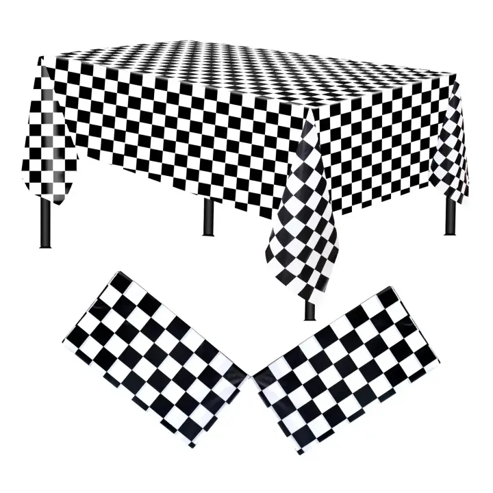 Mantel rectangular de ajedrez abstracto, tapete de picnic, juego desechable, blanco y negro, 137x274cm - 1