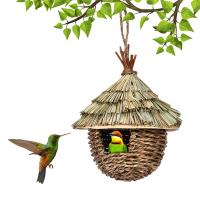 Casa para pájaros, 3 uds., casa colgante tejida a mano para anidar, nido de pájaros de césped Natural para jardín, Patio - details 5