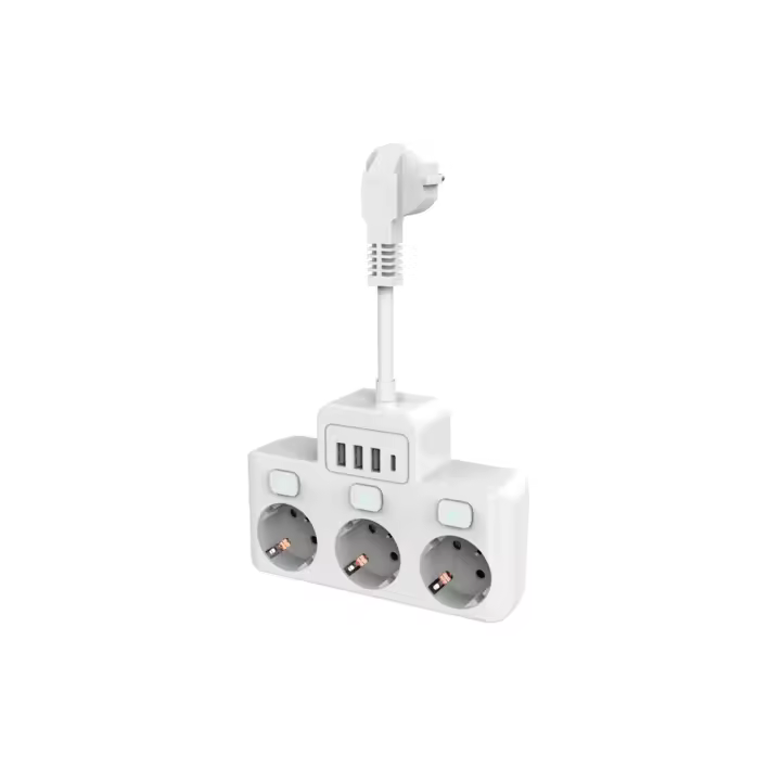 Enchufe de pared con tapa independiente y filtro de red USB. Adaptador de enchufe eléctrico UE con interruptor y cable alargador de 0,5 m. - 1