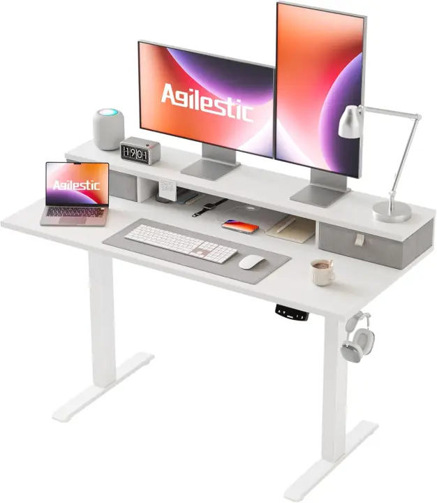 Escritorio Regulable en Altura con 2 cajones, 120 x 60 cm Escritorio Estable Eléctrico Regulable en Altura, Escritorio ergonómico de bipedestación Escritorio para Ordenador, Negro - 1