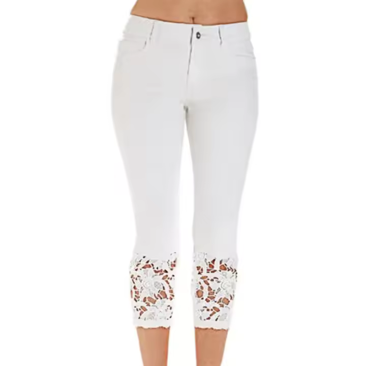 Pantalones vaqueros elásticos de encaje para mujer, Jeggings recortados ajustados hasta la pantorrilla - 1