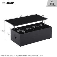Mesa de Couch con Brillo Negro Moderno con Iluminación LED Taburete Elevable Hidráulico 100*50*35cm - details 2