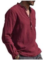 Camisa informal de lino para hombre, camisa de manga larga con cuello en V, ropa de playa, 2024 - details 3