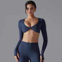 Nuevos deportes de manga larga Fiess para mujer, cuello en V profundo, ajustado, transpirable, estilo Ins, ropa de Yoga al aire libre, Tops cortos - details 22