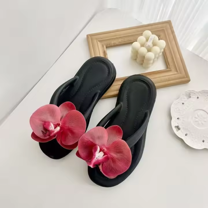 Elegante Pantufla de Orquídea de Mariposa de Verano Sandalia de Vacaciones Antideslizante para Mujeres Uso Interior y Exterior - 1