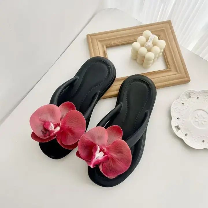 Elegante Pantufla de Orquídea de Mariposa de Verano Sandalia de Vacaciones Antideslizante para Mujeres Uso Interior y Exterior - 1