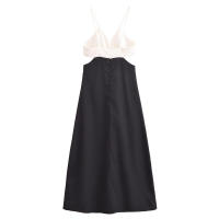 Vestidos de fiesta sin espalda midi con corte en A en contraste blanco y negro, vestido corto con cuello en V y tirantes finos sexys para mujer 2025 - details 7