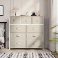 Cajonera de Tela,Cómoda de Tela,Unidad de almacenamiento de tela,con 9 cajones extraíbles,con parte superior de madera,Cómoda de para sala de estar,Dormitorio, habitación infantil,Blanco crema - details 1