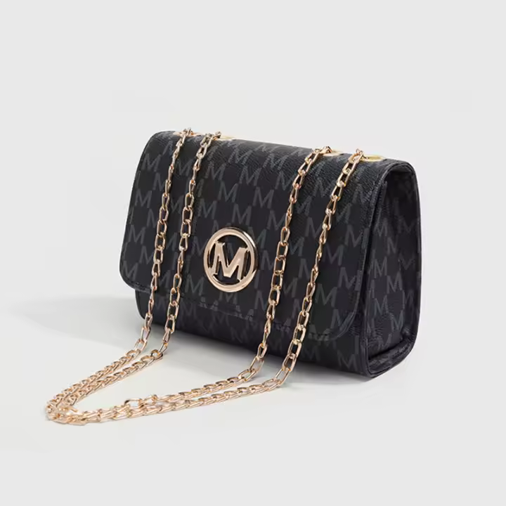 Bolso Cuadrado Pequeño Floral Vintage Bolso Negro de Moda para Mujeres con Cadena Cruzada - 1