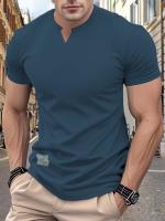 2025 nueva tendencia de verano para hombres, camiseta elástica de manga corta ajustada con cuello redondo en V de color sólido, - details 6