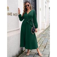 Elegante Vestido Largo Plisado de Color Sólido para Mujer Moda Otoño Primavera 2025 - details 10