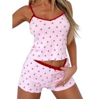 Maemukilabe Y2k Conjunto de 2 Piezas para Mujer, Verano, Estampado de Cerezas, Cuello en V, Top Corto con Pantalones Cortos, Conjuntos de Pijama Suaves y cómodos, - details 3