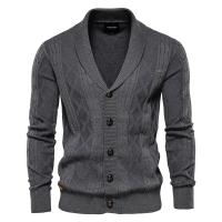 Cárdigan de algodón Argyle para hombre, cárdigans informales de un solo pecho de Color sólido para negocios, suéter de moda de invierno para hombre - details 4