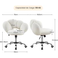 Escritorio Oficina Ergonómica sin Brazos Tapizada Blanca con Ruedas Giratorias Respaldo Diseño Nube en Tejido Bouclé Altura Ajustable - details 1