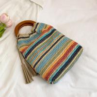 Bolso tejido de arcoíris de estilo bohemio, bolso de mano con borlas, bolso de cubo de verano, bolso de ganchillo tejido dulce para playa, vacaciones - details 11
