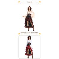 Disfraz de batas de flamenca de Halloween: Un vestido largo de la Reina Pirata con cintura ceñida y hojas de loto - details 12