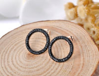 Pendientes De Acero Inoxidable JeeMango Forma Redonda Color Rosa Oro Cristal De Arcilla Blanca/Black Regalo De Navidad Para Mujer - details 3