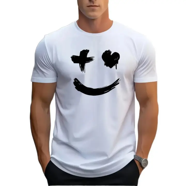 Camisetas de Verano para Hombres Cuello Redondo Estilo Gráfico de Sonrisa - 1