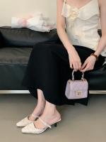 Hada francesa viento punta cabeza bolsa cabeza media zapatillas mujer usando nuevo tacón delgado arrugado zapatillas geniales - details 8