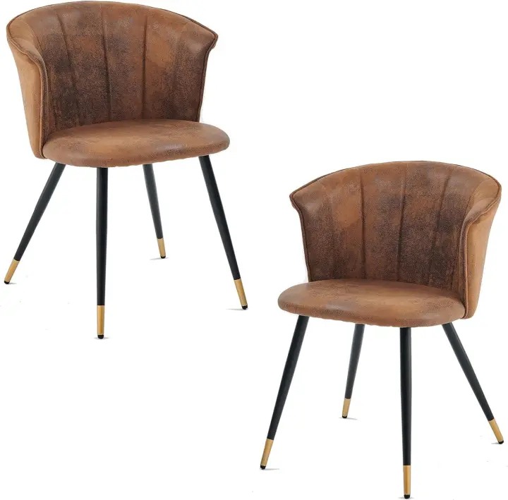 Juego de 2 Sillas de Comedor Vintage Tapizadas en Gamuza con Reposabrazos y Patas Metálicas para Cocina/Salón - 1