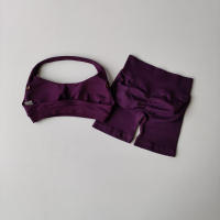 Traje de Yoga de 2 piezas para mujer, ropa de gimnasio de encaje perfecto, Sujetador deportivo Halter, pantalones cortos de impacto a juego, conjuntos de entrenamiento, equipo de gimnasio - details 8