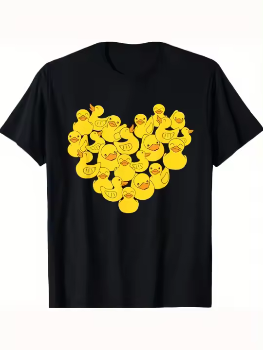 Camiseta de Amor de Corazón de Pato Cómoda y Suave de Cuello Redondo Manga Corta - 1