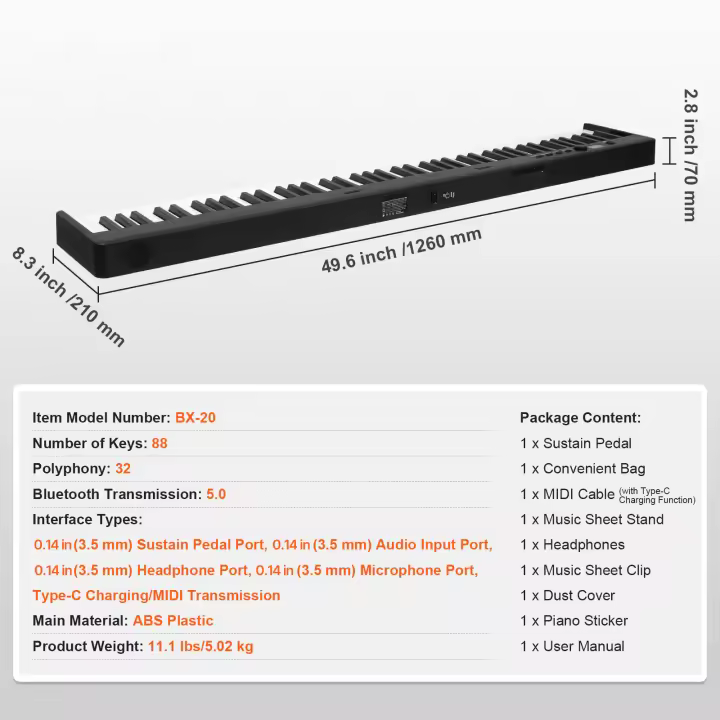 SucceBuyPiano con teclado plegable Bluetooth MIDI, piano plegable digital portátil con teclas iluminadas, pedal de sostenido - 1