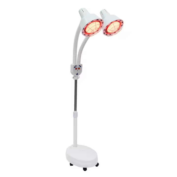 Lámpara de infrarrojos con ruedas, doble cabezal de 275 W, temperatura ajustable de 360 grados, para salón de belleza - 1