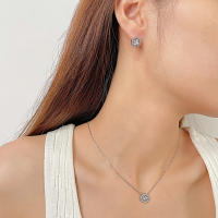 Conjunto de collar de acero inoxidable para mujer, pendientes irregulares de circón cuadrado, mosaico de moda de lujo ligero - details 7