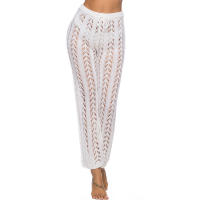 Pantalones de pierna ancha calados con cordones para mujer, pantalón de pierna ancha, color Beige, de cintura alta, transparente, para vacaciones en la playa, color blanco y negro, verano - details 11