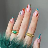 24Pcs Uñas Postizas Acrílicas Removibles En Estilo Almendrado Multicolor Con Ondas Para Fiesta Uñas Postizas Glossy Y Impermeables - details 1