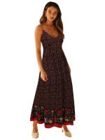 Novedad de verano, falda de vuelo grande, ropa de mujer asiática y europea americana, vestido floral bohemio con tirantes y cuello en V - details 0