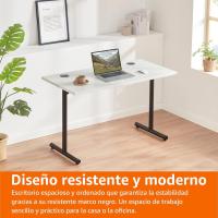 Escritorio simple para oficina en casa, escritorio para PC, parte superior blanca y marco negro, rectangular, fácil de montar, 120 x 60 x 73,6 cm - details 2