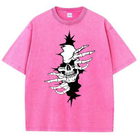 Camisetas lavadas con estampado de esqueleto para hombre, camiseta holgada de verano, Tops suaves de calle, ropa informal de algodón - details 7