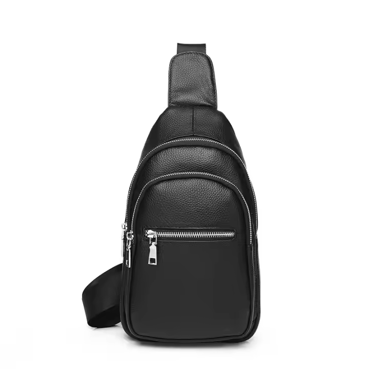 Bolso de pecho de cuero genuino para hombre |   100% capa superior de piel de vaca |   Diseño elegante y sencillo para uso diario. - 1