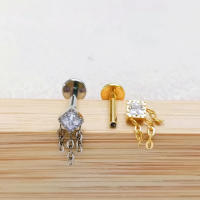 Pendiente de Cadena de Titanio G23 con Borla Bar Stud Piercing en Cartílago Tragus Monroe de Starbeauty Material Metálico Hecho en China Piedra Principal Zirconia Cúbica - details 4