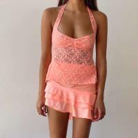 Camiseta de Moda para Mujer Hirigin-Top Cuello Halter Transparente, sin Mangas, Espalda Abierta para Fiesta y Club - details 6