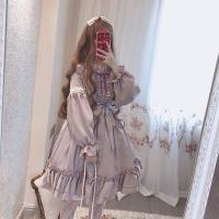 Lolita Alicia en el país de las Maravillas para mujer con volantes y mangas largas vestido Haruku japonés traje de muñeca de tela de algodón - details 4