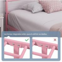 Cama Individual con Espacio Bajo Marco Metal Altura 32 cm Cama Individual con Cabecera para Colchón de 90 x 190 cm Blanco - details 97