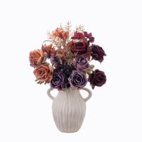 DIY decoración de jarrón, ramo de rosas artificiales de tacto Real, elegantes flores de rosas de seda hechas a mano, plantas falsas de lujo para sala de estar y escritorio - details 1