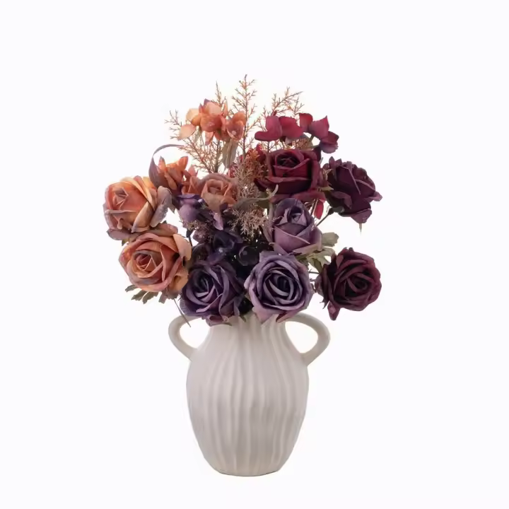 DIY decoración de jarrón, ramo de rosas artificiales de tacto Real, elegantes flores de rosas de seda hechas a mano, plantas falsas de lujo para sala de estar y escritorio - 1
