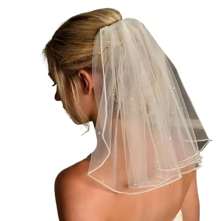 Velos de boda cortos de 1 nivel con cuentas de malla suave y peine, accesorios para el cabello de novia para mujeres y niñas - 1