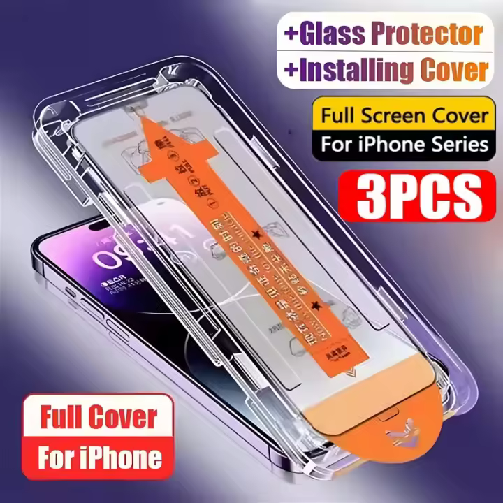 Protector de Pantalla de Vidrio Templado 3Pcs Sin Polvo para iPhone Accesorios de Electrónica - 1