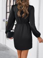 Vestido corto de manga larga con cuello en V para mujer, prenda de diseño elegante, color liso, novedad primavera 2025 - details 5