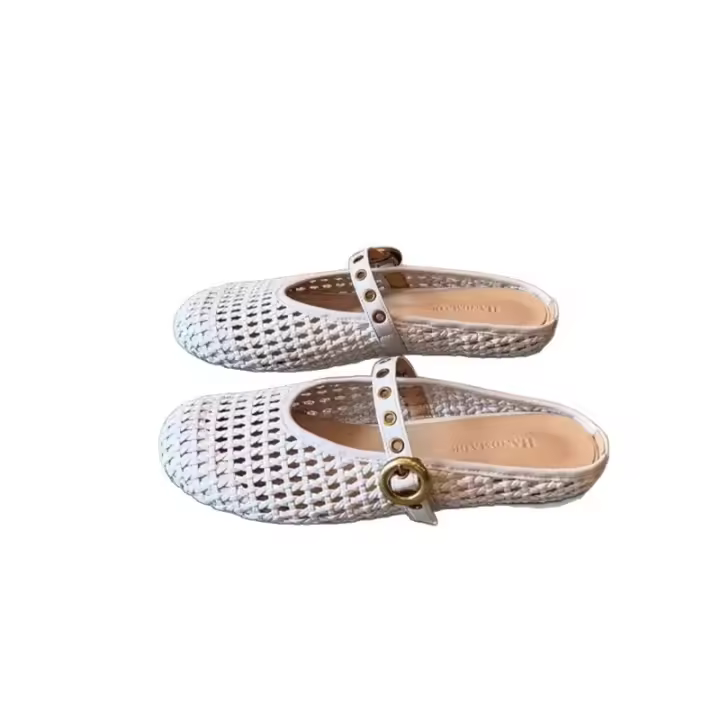 Sandalias Planas Retro Tejidas para Mujer 2025 Cómodas y Ligeras con Hebilla de Metal - 1
