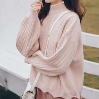 Suéter casual de cachemira de manga larga para mujer con diseño de jacquard retorcido con dobladillo irregular, estilo corto multifuncional de otoño - details 6