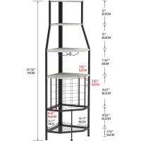 5 pisos de esquina con soporte para cristal y almacenamiento de vino, estantería industrial para vino, armario para cocina, bar, sótano, comedor, vintage, marrón y - details 9