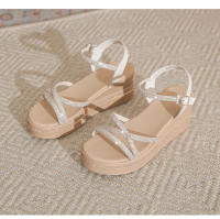 Sandalias de cuña de verano 2025 nuevas sandalias francesas de suela gruesa para uso exterior, zapatos de mujer de una sola tira con falda. - details 2